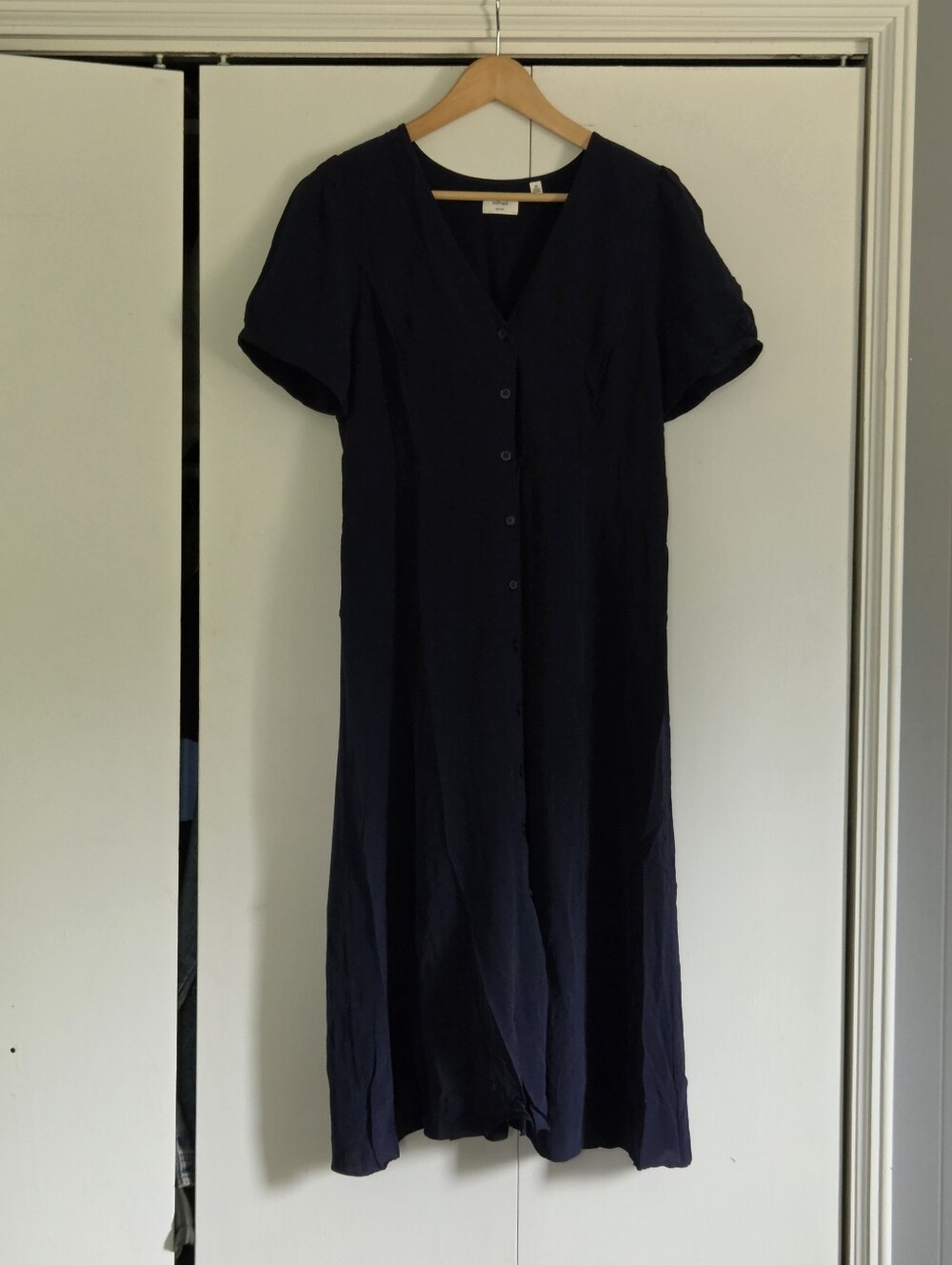 Aritzia Navy V-Neck Midi Button-Front Dress
